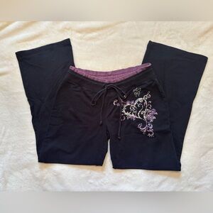 Vintage Active USA Black and Purple Lounge Pants Unique Sparkle Design Small